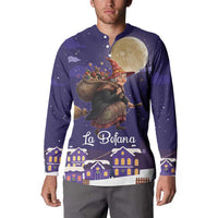 Italy Christmas Button Sweatshirt La Befana Flying Over Winter Night - Wonder Print Shop