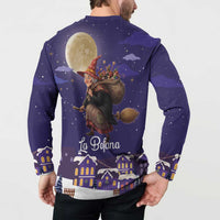 Italy Christmas Button Sweatshirt La Befana Flying Over Winter Night - Wonder Print Shop