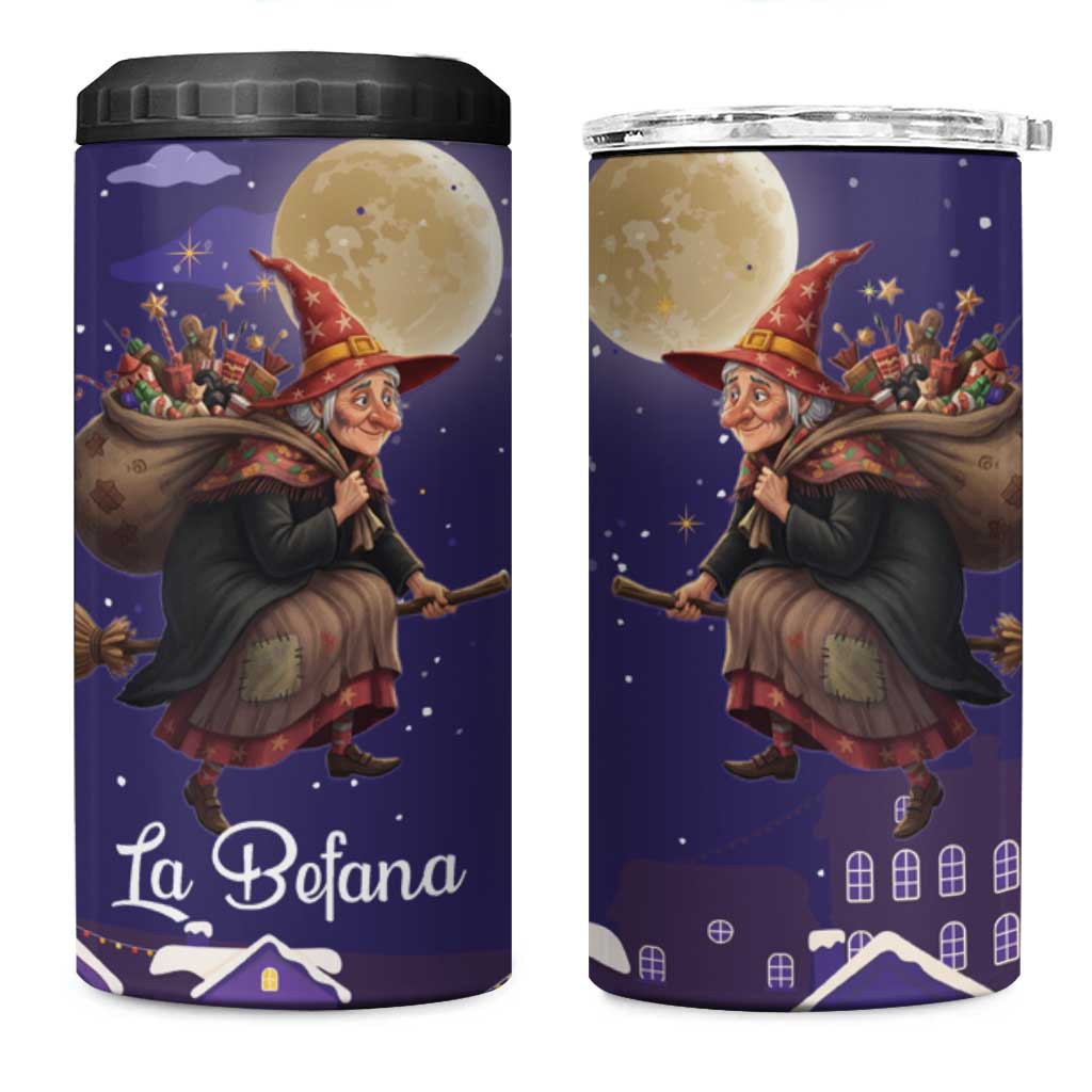 Italy Christmas 4 in 1 Can Cooler Tumbler La Befana Flying Over Winter Night - Wonder Print Shop