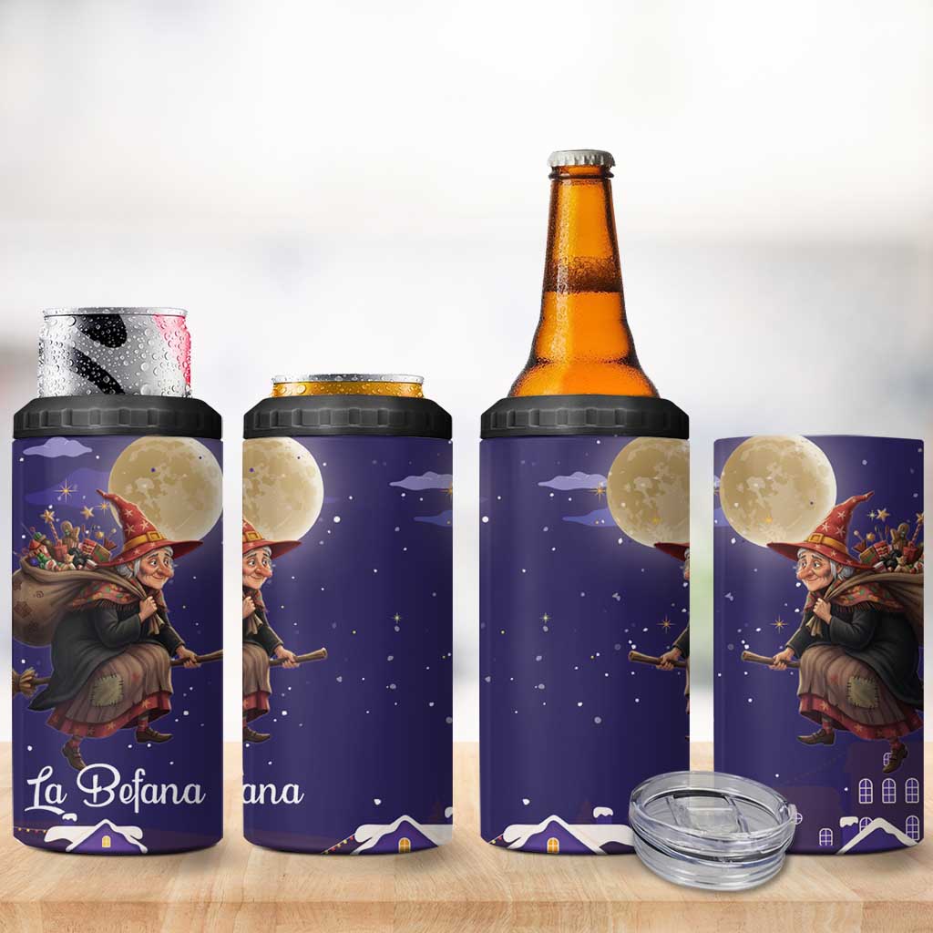 Italy Christmas 4 in 1 Can Cooler Tumbler La Befana Flying Over Winter Night - Wonder Print Shop