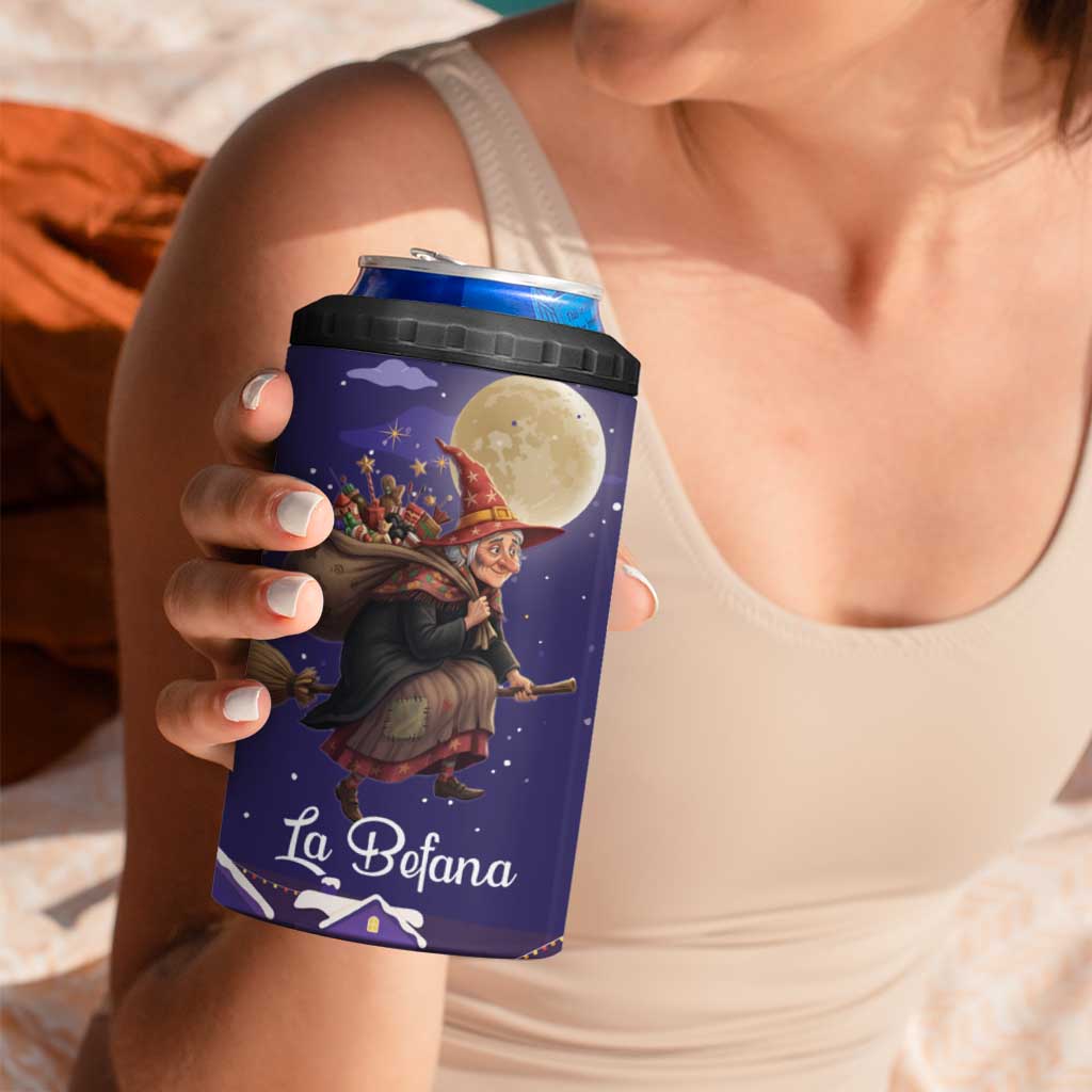 Italy Christmas 4 in 1 Can Cooler Tumbler La Befana Flying Over Winter Night - Wonder Print Shop