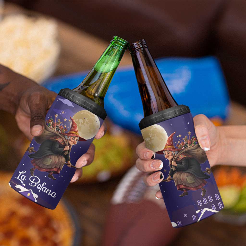 Italy Christmas 4 in 1 Can Cooler Tumbler La Befana Flying Over Winter Night - Wonder Print Shop