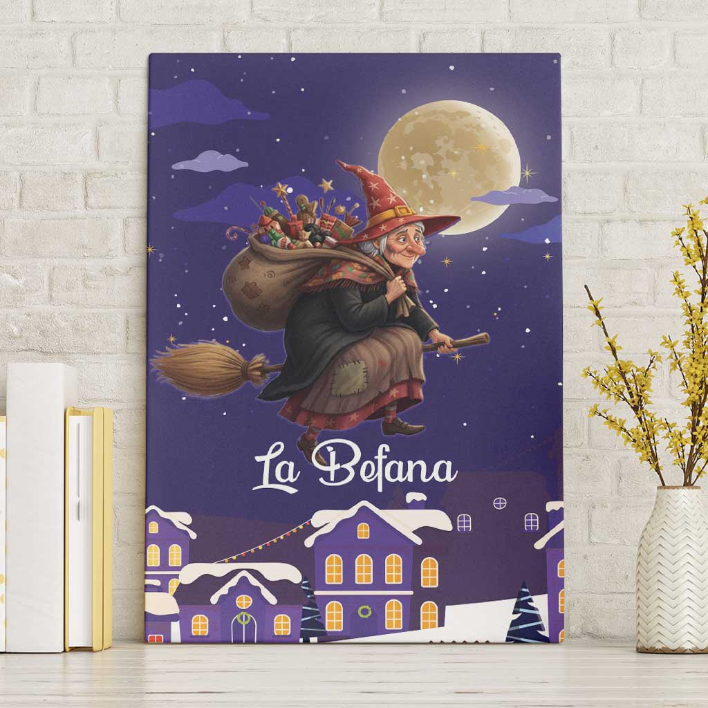 Italy Christmas Canvas Wall Art La Befana Flying Over Winter Night - Wonder Print Shop