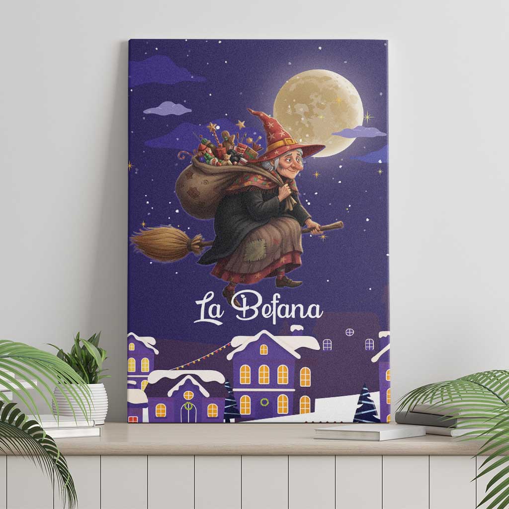 Italy Christmas Canvas Wall Art La Befana Flying Over Winter Night - Wonder Print Shop