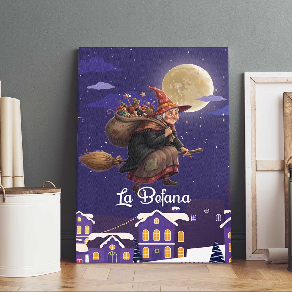 Italy Christmas Canvas Wall Art La Befana Flying Over Winter Night - Wonder Print Shop