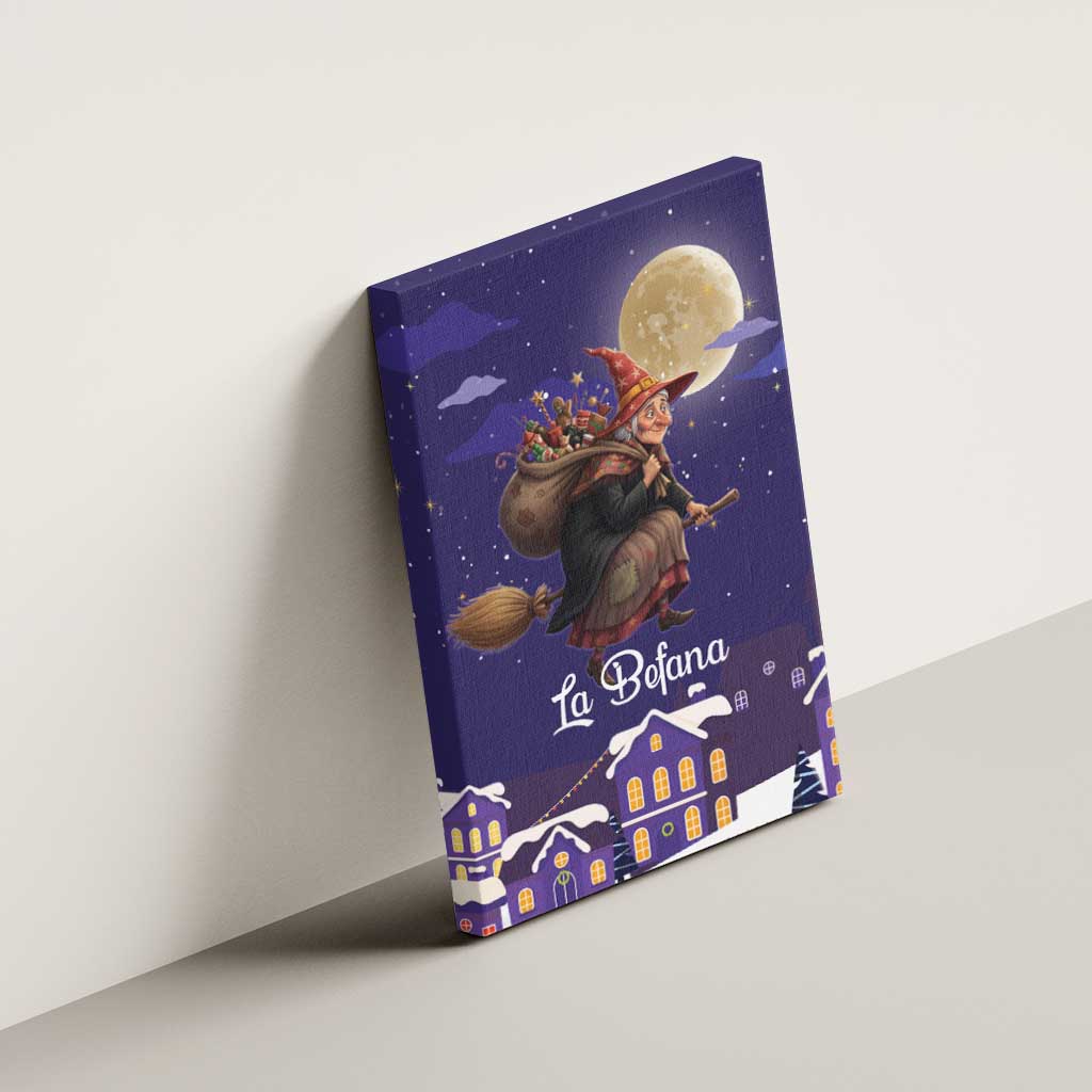 Italy Christmas Canvas Wall Art La Befana Flying Over Winter Night - Wonder Print Shop