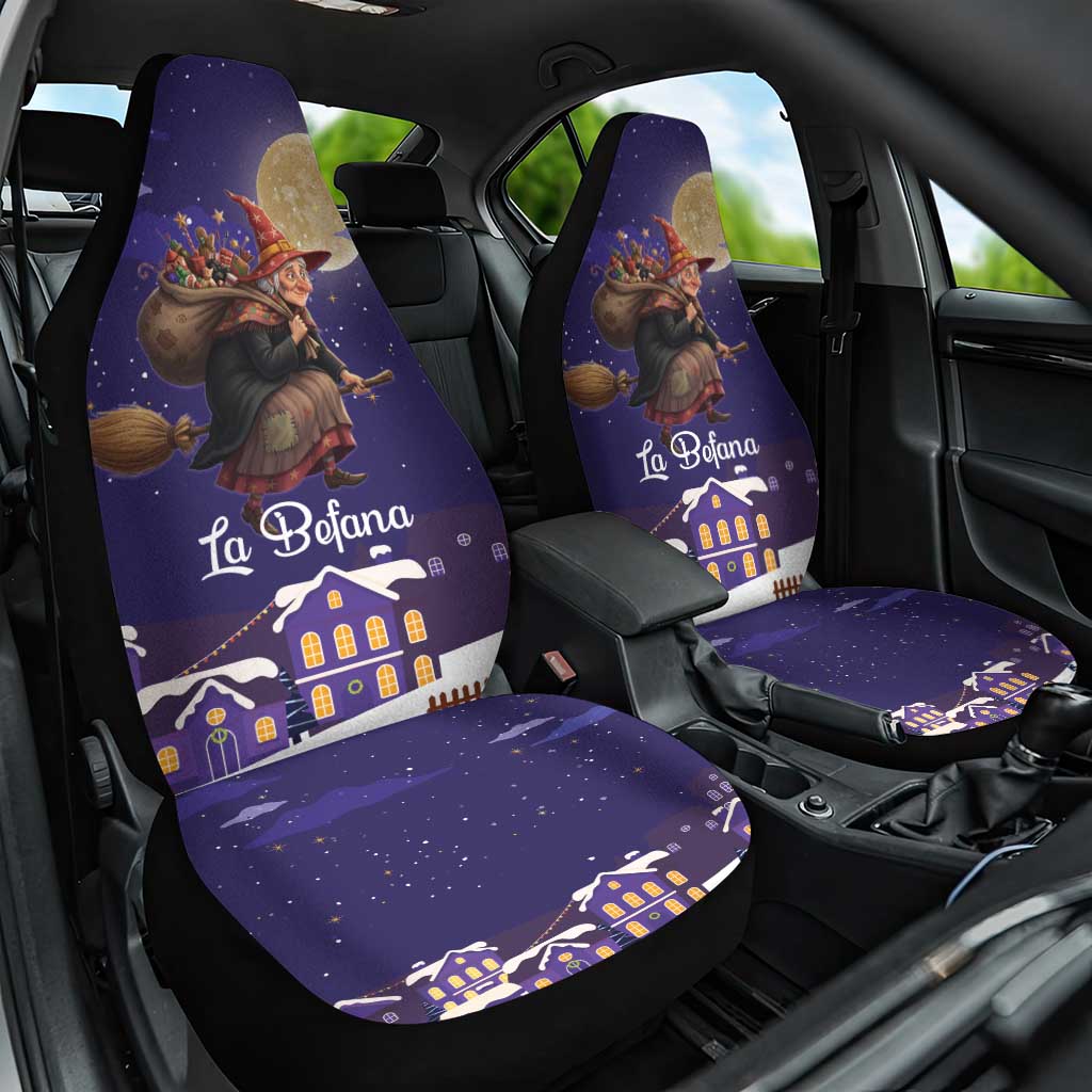 Italy Christmas Car Seat Cover La Befana Flying Over Winter Night - Wonder Print Shop