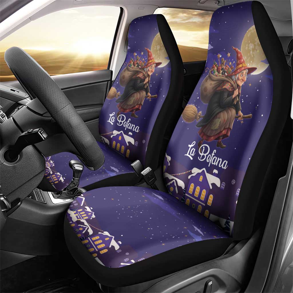 Italy Christmas Car Seat Cover La Befana Flying Over Winter Night - Wonder Print Shop