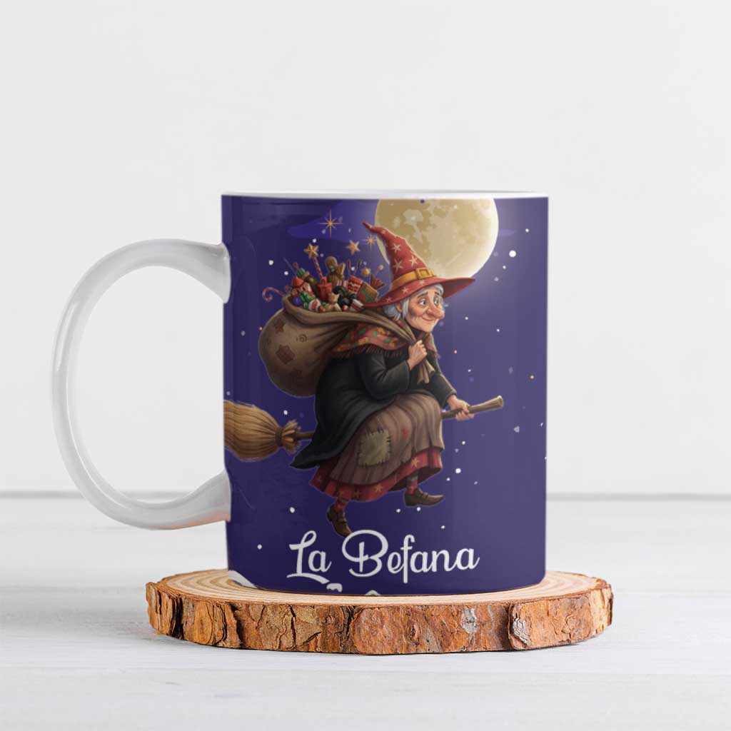 Italy Christmas Ceramic Mug La Befana Flying Over Winter Night - Wonder Print Shop