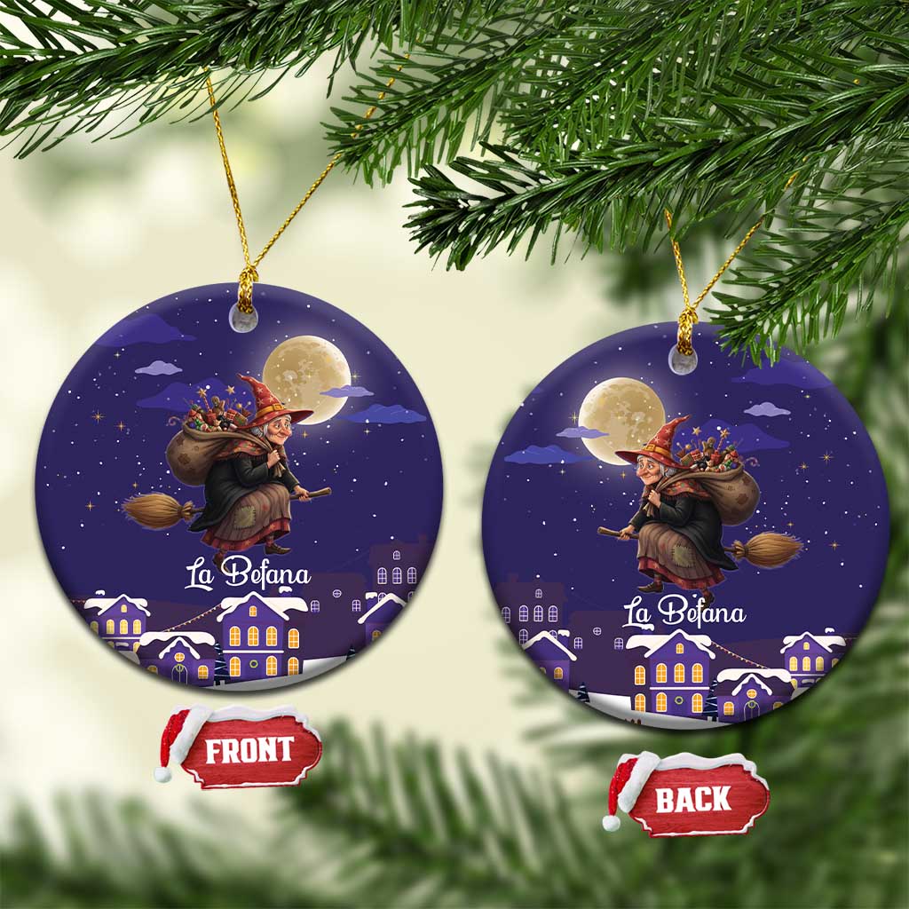 Italy Christmas Ceramic Ornament La Befana Flying Over Winter Night - Wonder Print Shop