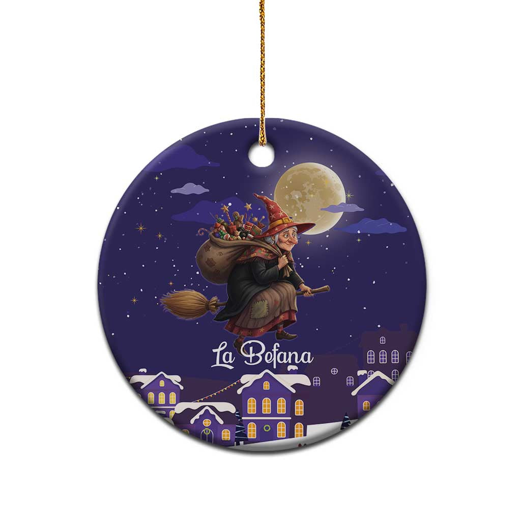 Italy Christmas Ceramic Ornament La Befana Flying Over Winter Night - Wonder Print Shop