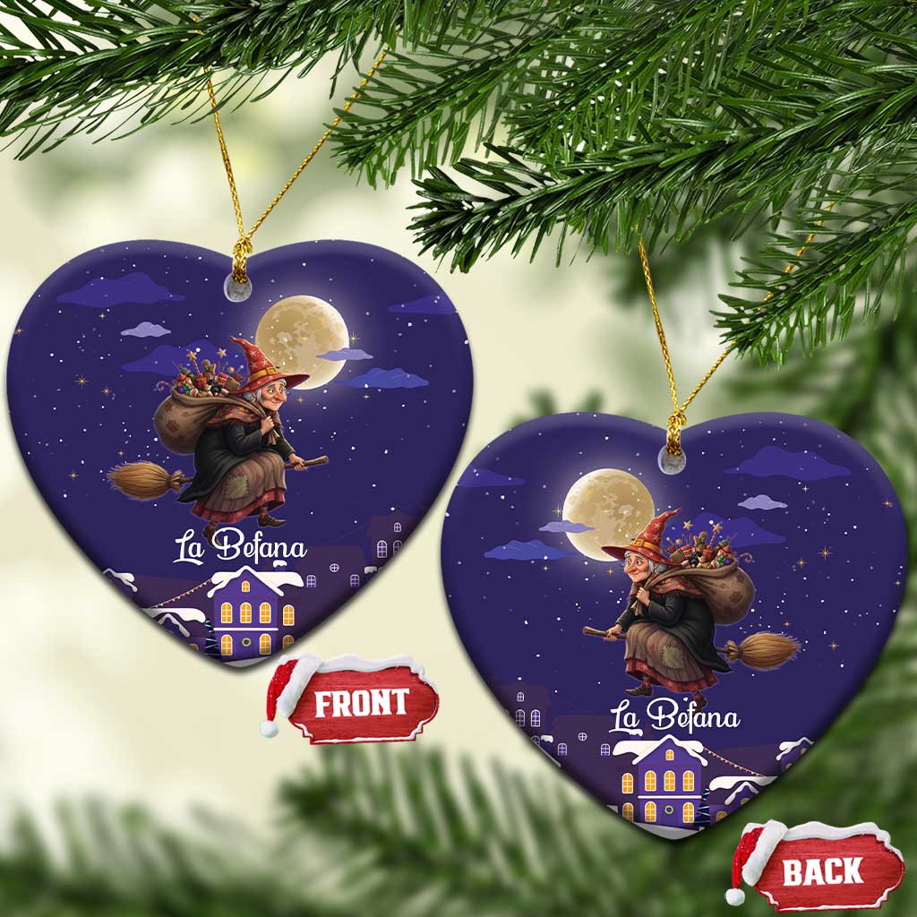Italy Christmas Ceramic Ornament La Befana Flying Over Winter Night - Wonder Print Shop