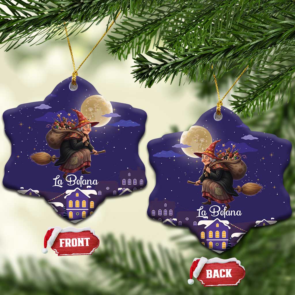 Italy Christmas Ceramic Ornament La Befana Flying Over Winter Night - Wonder Print Shop