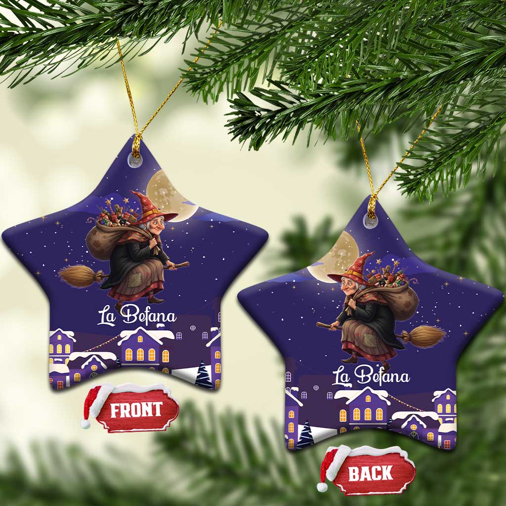 Italy Christmas Ceramic Ornament La Befana Flying Over Winter Night - Wonder Print Shop