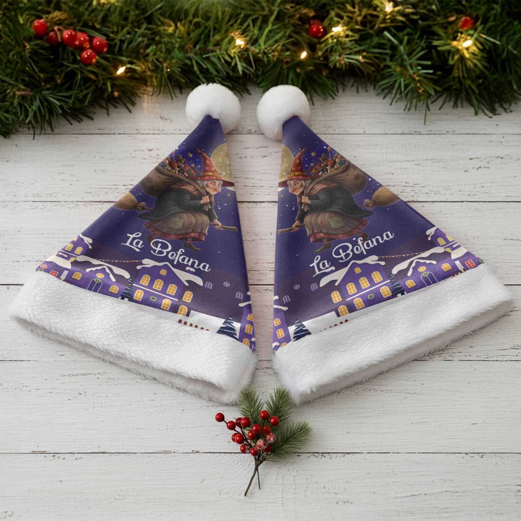 Italy Christmas Santa Hat La Befana Flying Over Winter Night - Wonder Print Shop