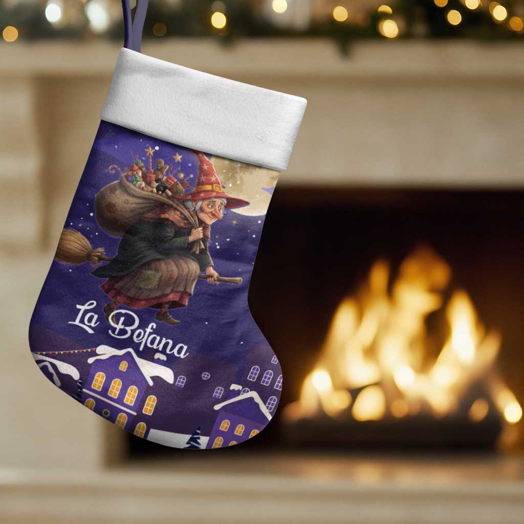 Italy Christmas Stocking La Befana Flying Over Winter Night - Wonder Print Shop