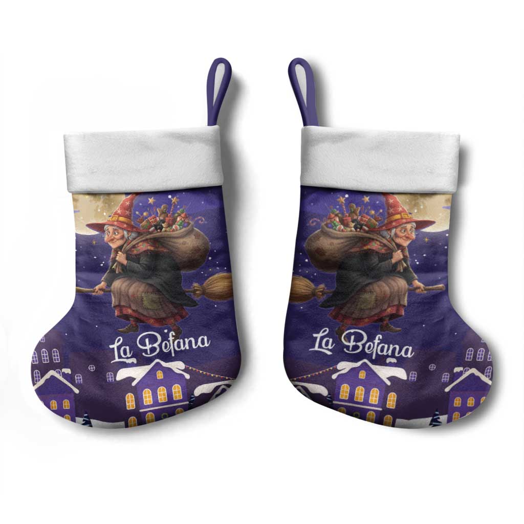 Italy Christmas Stocking La Befana Flying Over Winter Night - Wonder Print Shop