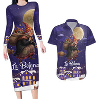 Italy Christmas Couples Matching Long Sleeve Bodycon Dress and Hawaiian Shirt La Befana Flying Over Winter Night - Wonder Print Shop
