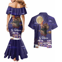 Italy Christmas Couples Matching Mermaid Dress and Hawaiian Shirt La Befana Flying Over Winter Night - Wonder Print Shop