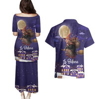 Italy Christmas Couples Matching Puletasi and Hawaiian Shirt La Befana Flying Over Winter Night - Wonder Print Shop