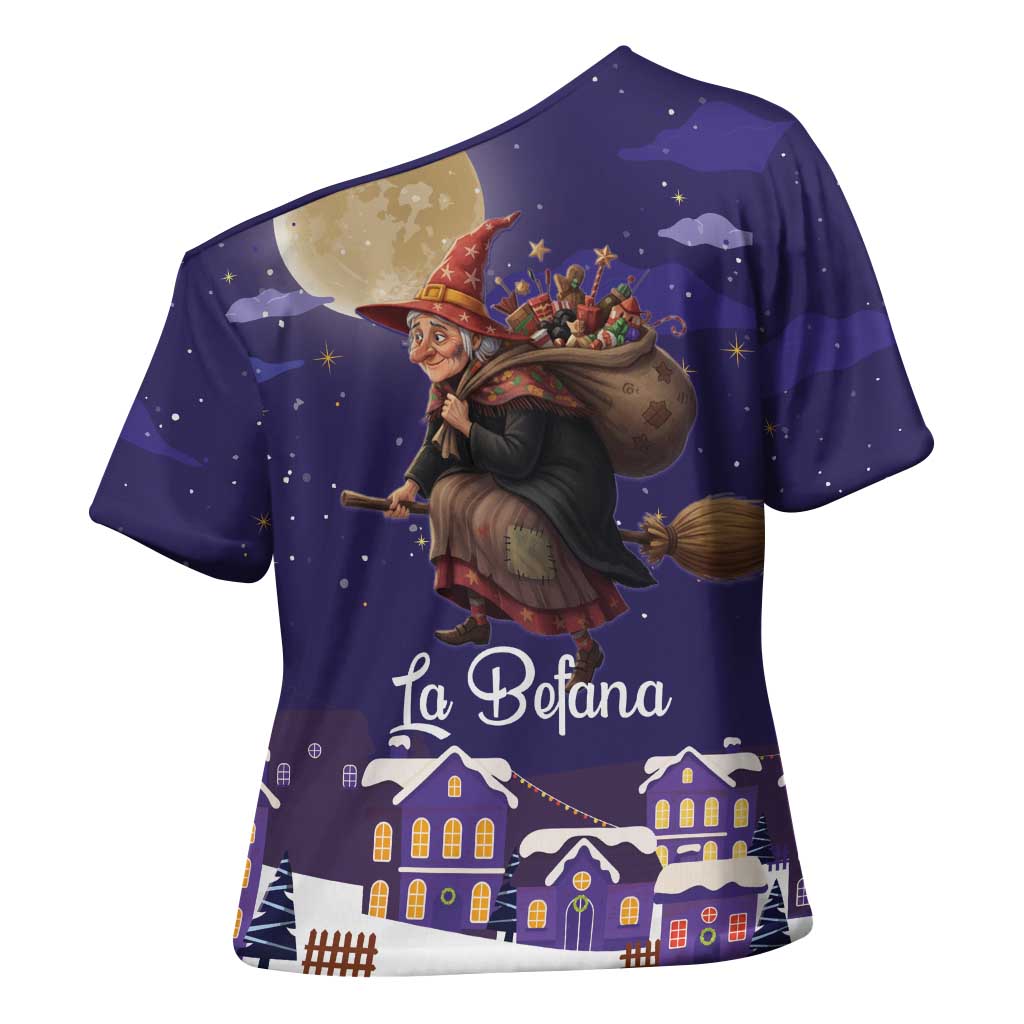 Italy Christmas Cross Shoulder Shirt La Befana Flying Over Winter Night - Wonder Print Shop