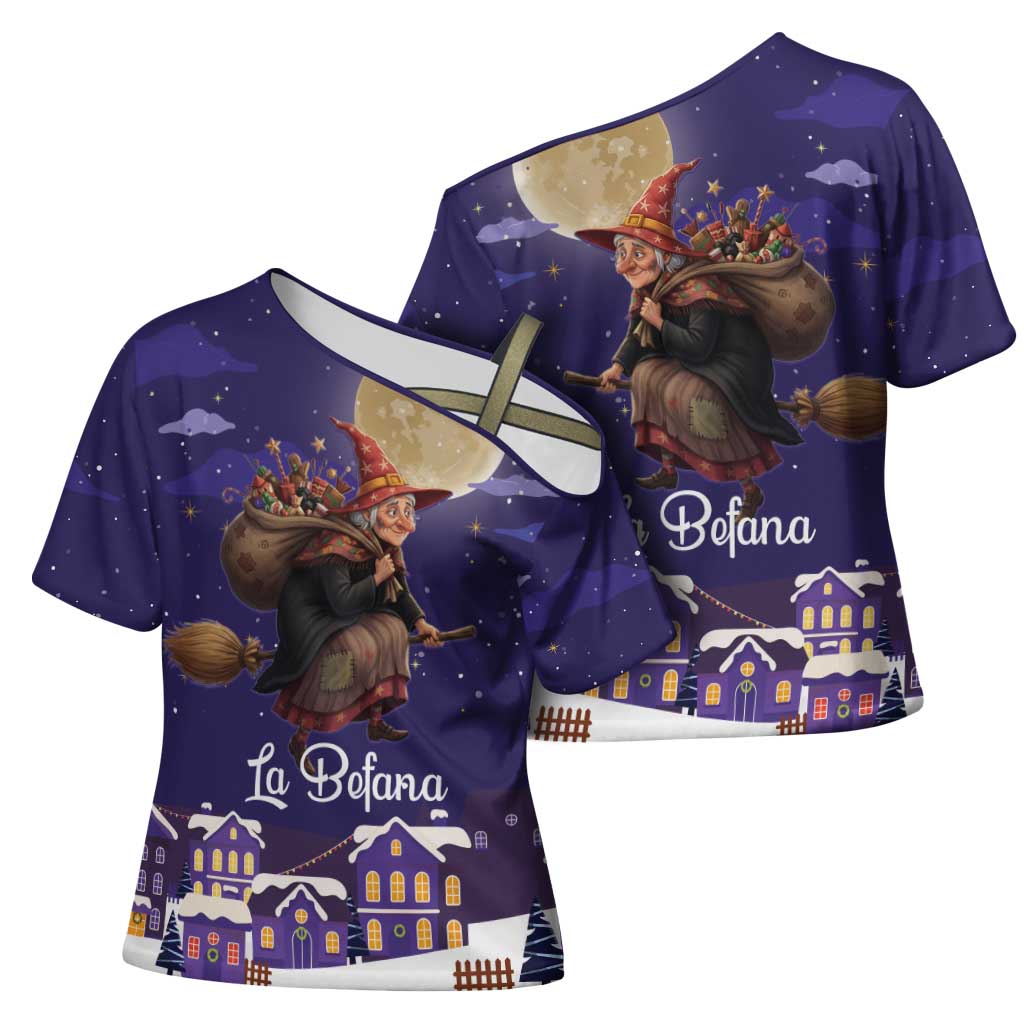 Italy Christmas Cross Shoulder Shirt La Befana Flying Over Winter Night - Wonder Print Shop