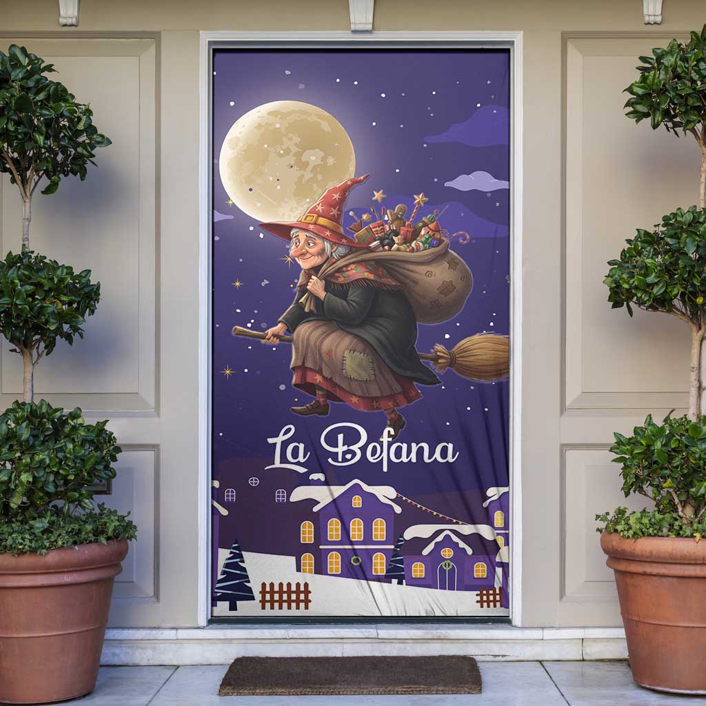 Italy Christmas Door Cover La Befana Flying Over Winter Night - Wonder Print Shop