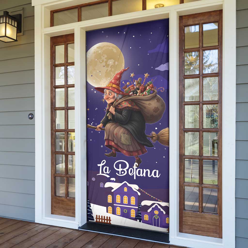 Italy Christmas Door Cover La Befana Flying Over Winter Night - Wonder Print Shop