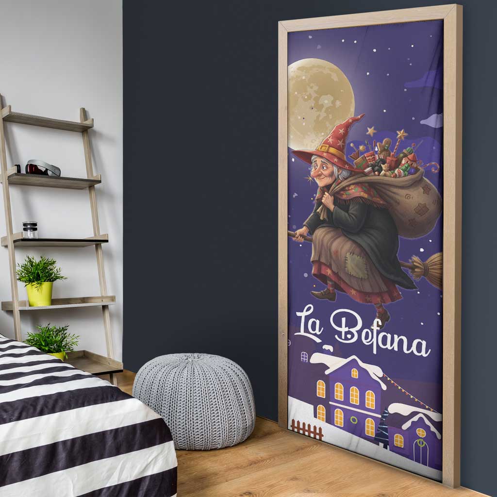 Italy Christmas Door Cover La Befana Flying Over Winter Night - Wonder Print Shop