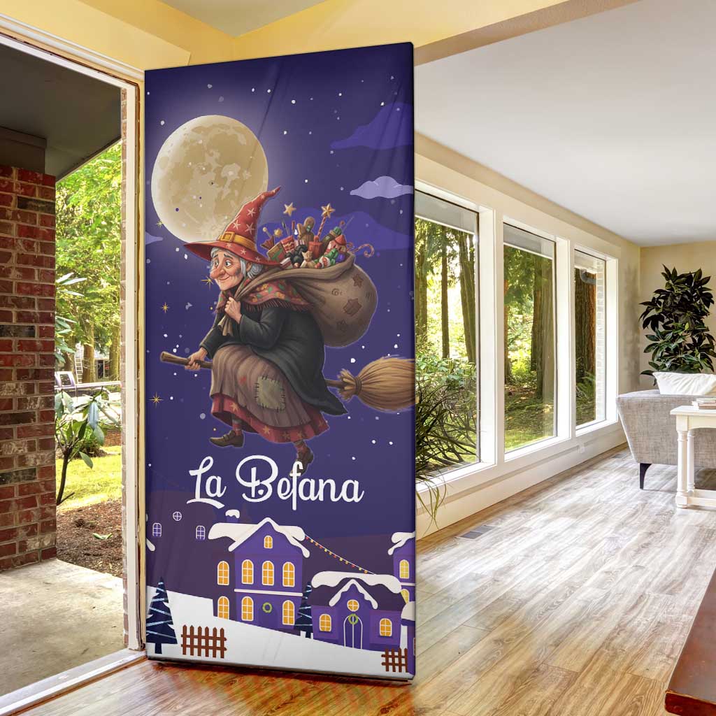 Italy Christmas Door Cover La Befana Flying Over Winter Night - Wonder Print Shop