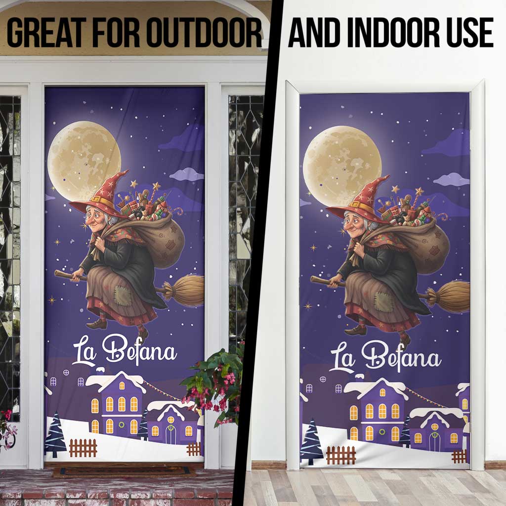 Italy Christmas Door Cover La Befana Flying Over Winter Night - Wonder Print Shop