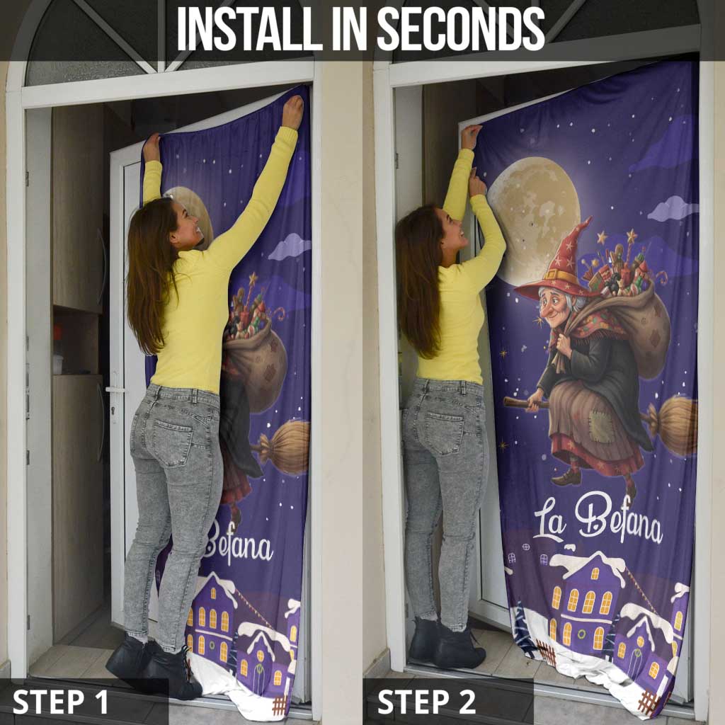 Italy Christmas Door Cover La Befana Flying Over Winter Night - Wonder Print Shop