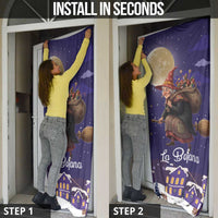 Italy Christmas Door Cover La Befana Flying Over Winter Night - Wonder Print Shop