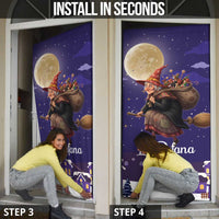 Italy Christmas Door Cover La Befana Flying Over Winter Night - Wonder Print Shop