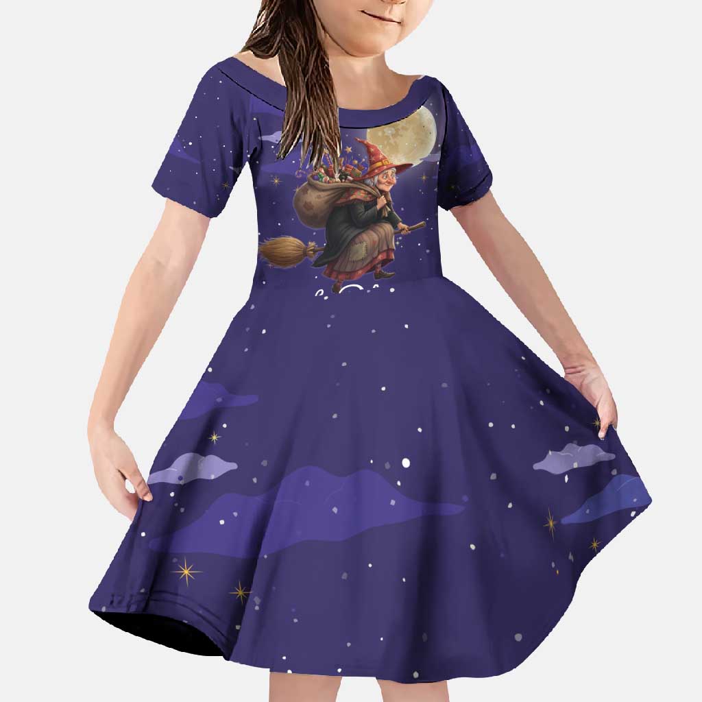 Italy Christmas Family Matching Long Sleeve Bodycon Dress and Hawaiian Shirt La Befana Flying Over Winter Night - Wonder Print Shop