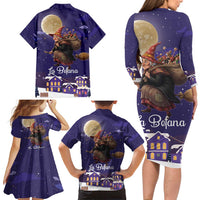 Italy Christmas Family Matching Long Sleeve Bodycon Dress and Hawaiian Shirt La Befana Flying Over Winter Night - Wonder Print Shop