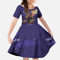 Italy Christmas Family Matching Off The Shoulder Long Sleeve Dress and Hawaiian Shirt La Befana Flying Over Winter Night - Wonder Print Shop
