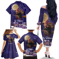 Italy Christmas Family Matching Off The Shoulder Long Sleeve Dress and Hawaiian Shirt La Befana Flying Over Winter Night - Wonder Print Shop