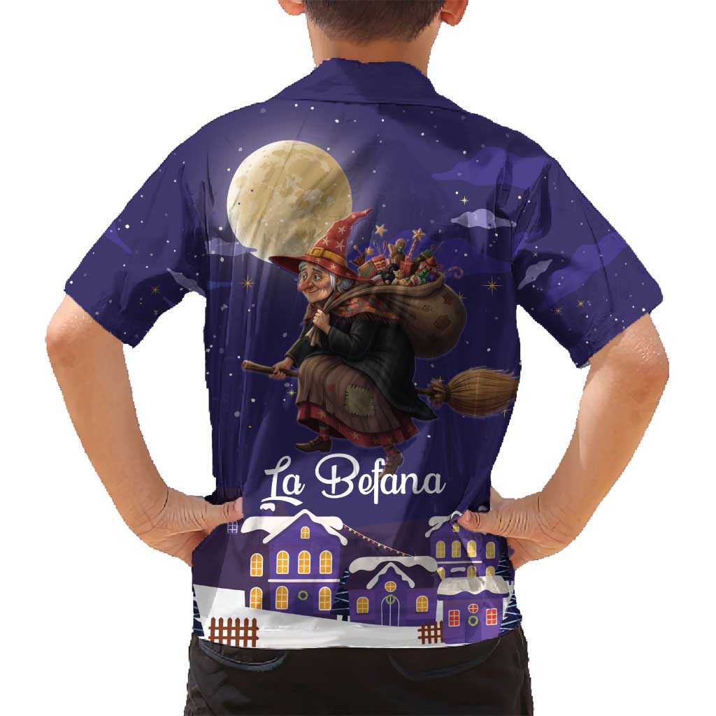 Italy Christmas Family Matching Off Shoulder Maxi Dress and Hawaiian Shirt La Befana Flying Over Winter Night - Wonder Print Shop