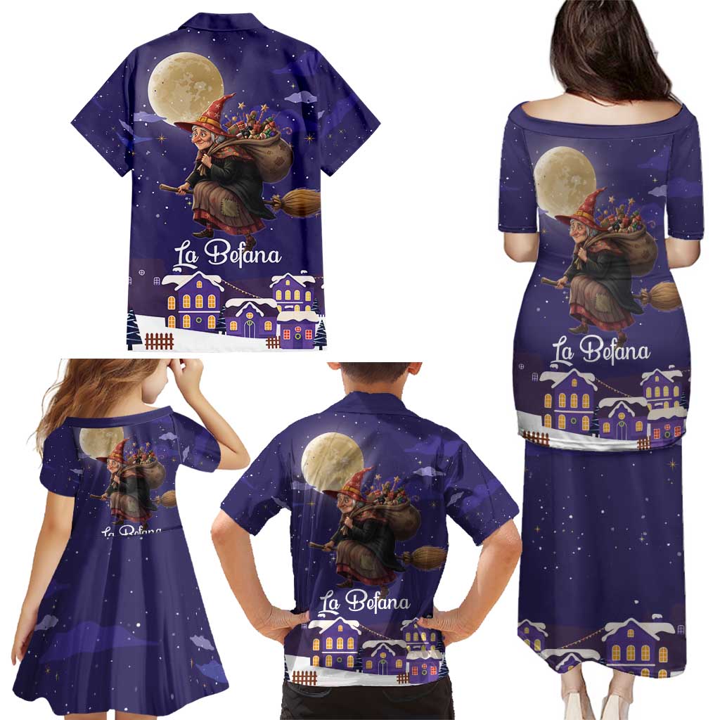 Italy Christmas Family Matching Puletasi and Hawaiian Shirt La Befana Flying Over Winter Night - Wonder Print Shop
