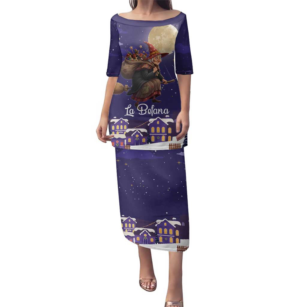 Italy Christmas Family Matching Puletasi and Hawaiian Shirt La Befana Flying Over Winter Night - Wonder Print Shop