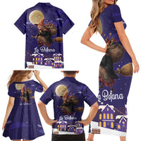 Italy Christmas Family Matching Short Sleeve Bodycon Dress and Hawaiian Shirt La Befana Flying Over Winter Night - Wonder Print Shop