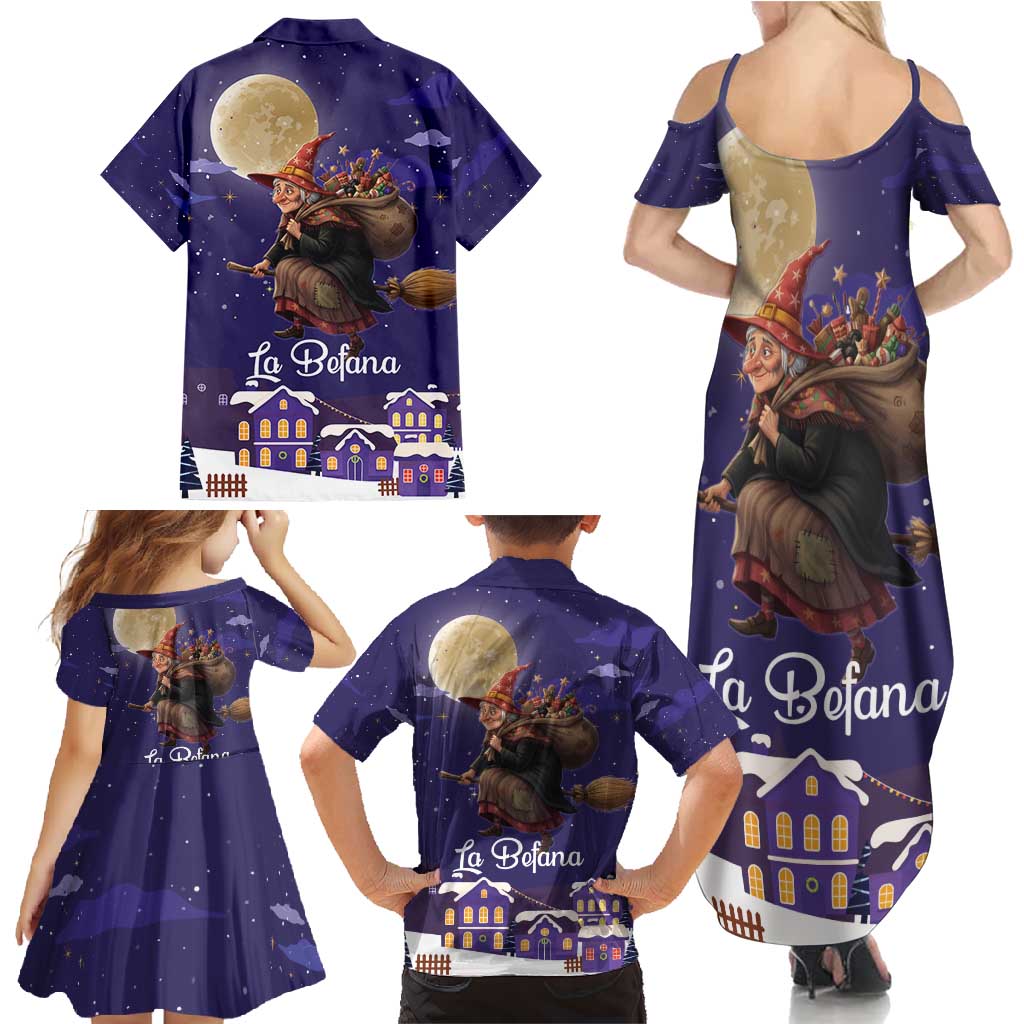Italy Christmas Family Matching Summer Maxi Dress and Hawaiian Shirt La Befana Flying Over Winter Night - Wonder Print Shop