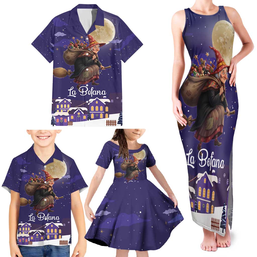 Italy Christmas Family Matching Tank Maxi Dress and Hawaiian Shirt La Befana Flying Over Winter Night - Wonder Print Shop
