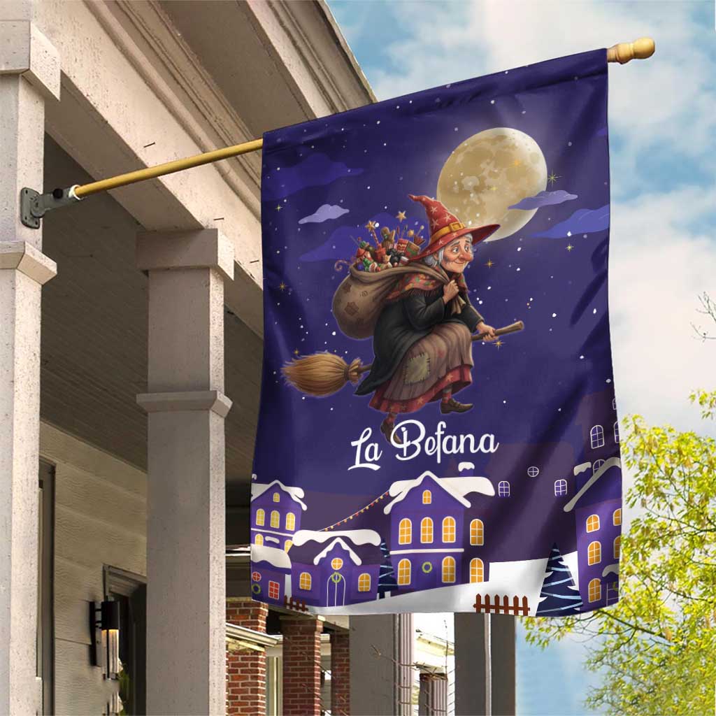 Italy Christmas Garden Flag La Befana Flying Over Winter Night - Wonder Print Shop