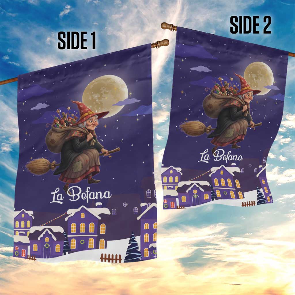 Italy Christmas Garden Flag La Befana Flying Over Winter Night - Wonder Print Shop