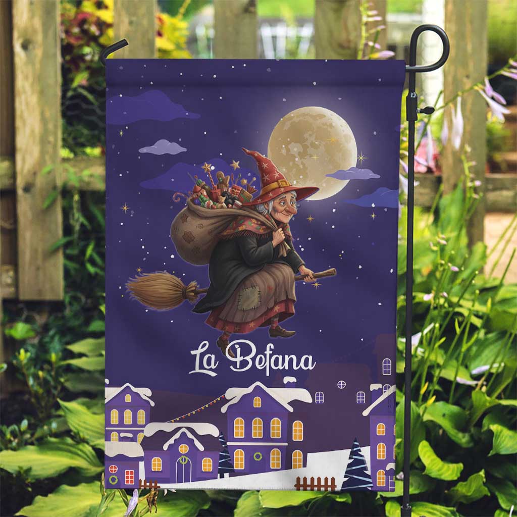 Italy Christmas Garden Flag La Befana Flying Over Winter Night - Wonder Print Shop