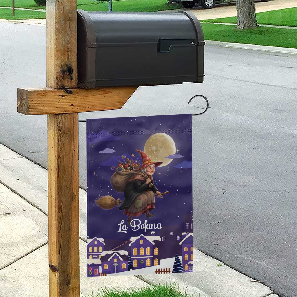 Italy Christmas Garden Flag La Befana Flying Over Winter Night - Wonder Print Shop