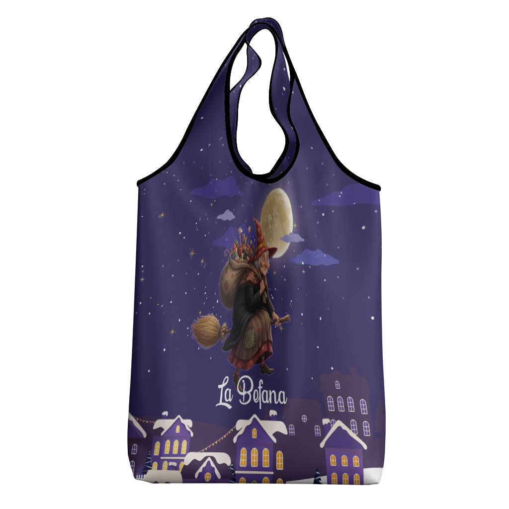 Italy Christmas Grocery Bag La Befana Flying Over Winter Night - Wonder Print Shop
