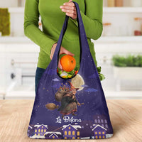 Italy Christmas Grocery Bag La Befana Flying Over Winter Night - Wonder Print Shop